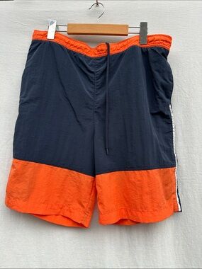 Chaps Navy and Orange Colorblock Swim Trunks